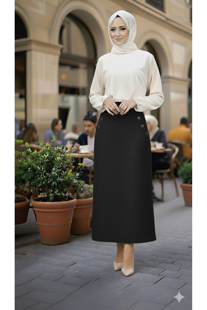 Kadın Cepli (Dügme Detaylı 93–94 cm) Kalem Etek