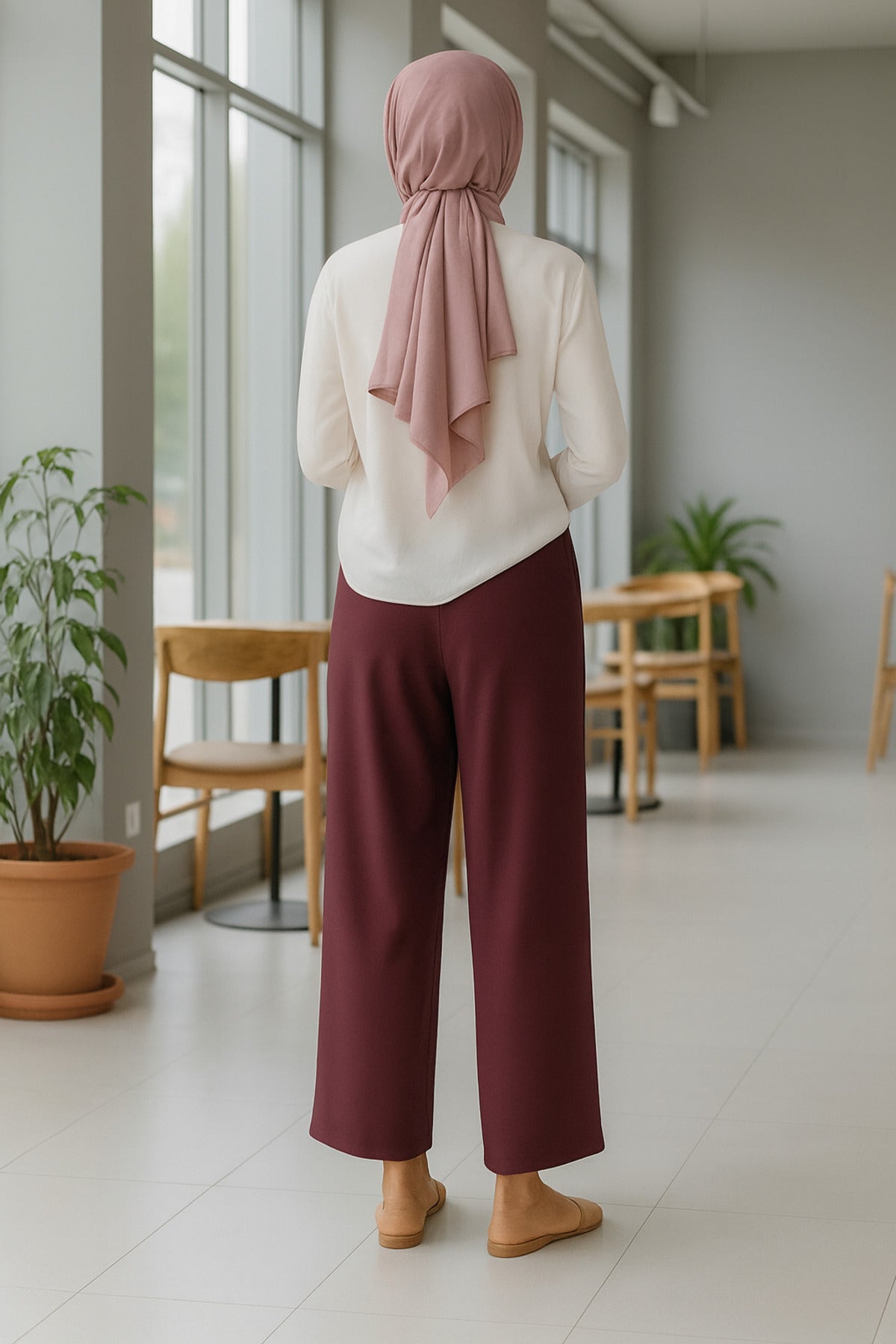 Kadın Scuba Krep Bolpaça Kuşaklı Pantolon – Bordo