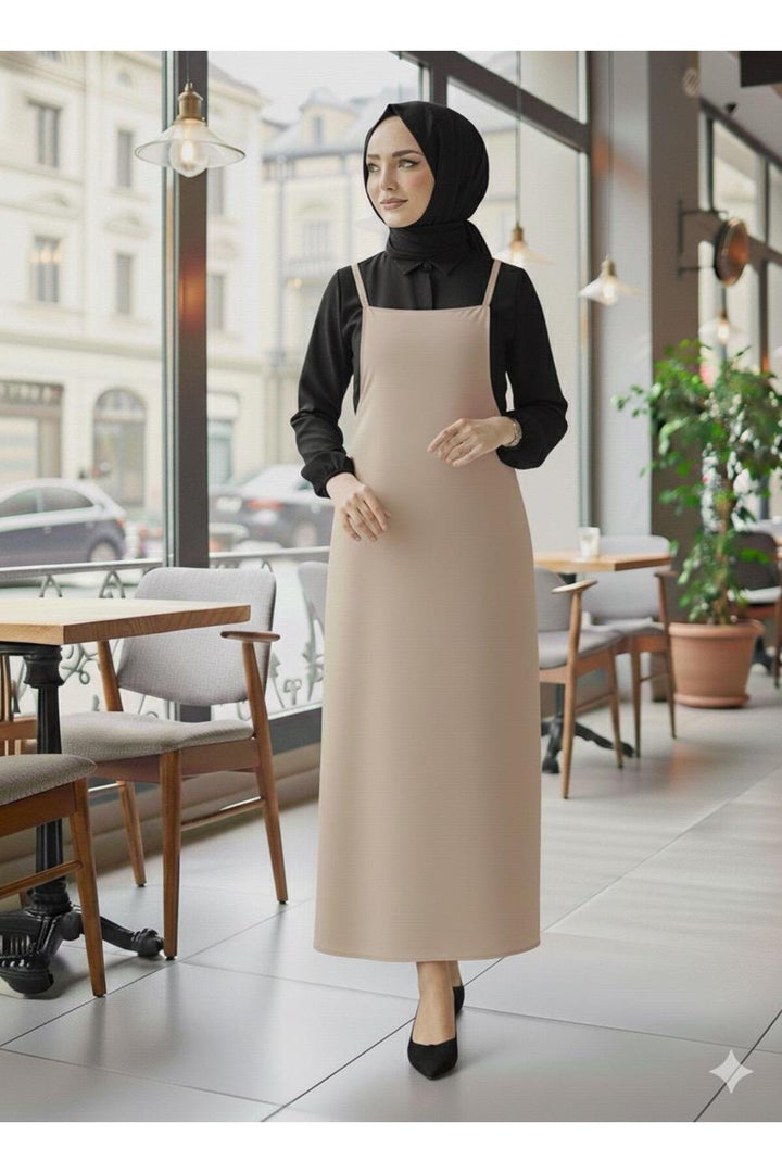 Tesettür İp Askılı Jile (Elbise Uzun Boydan Salopet Elbise Moda Trendi)